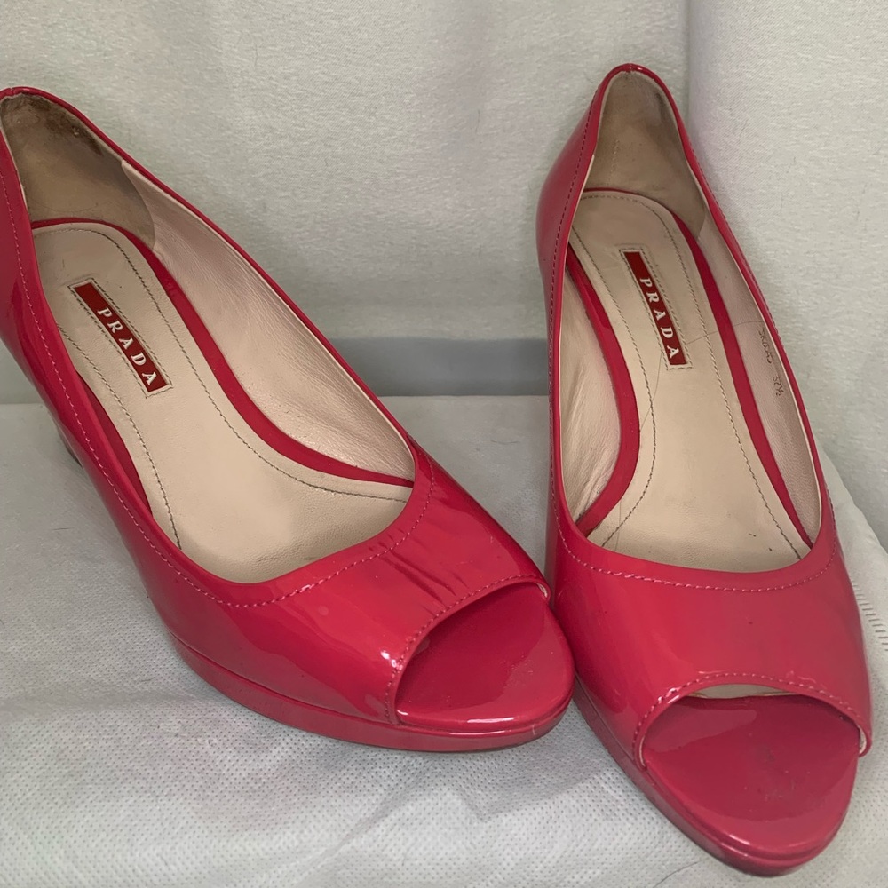 Prada Sport wedge pink patent leather size 37.5